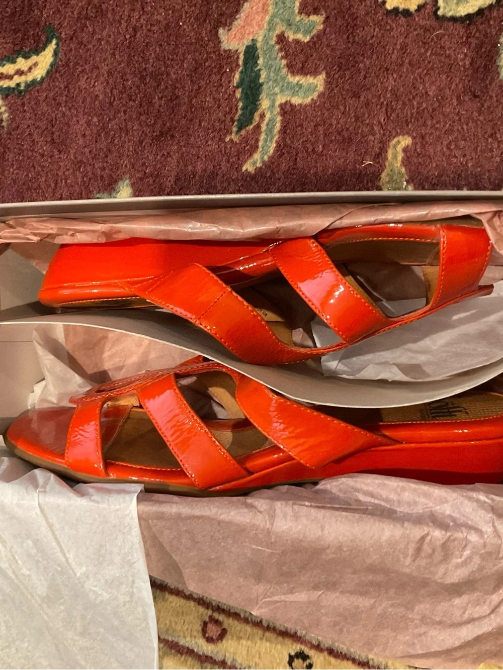 Sofft Women's Orange Patent Slide Sandals sz 8